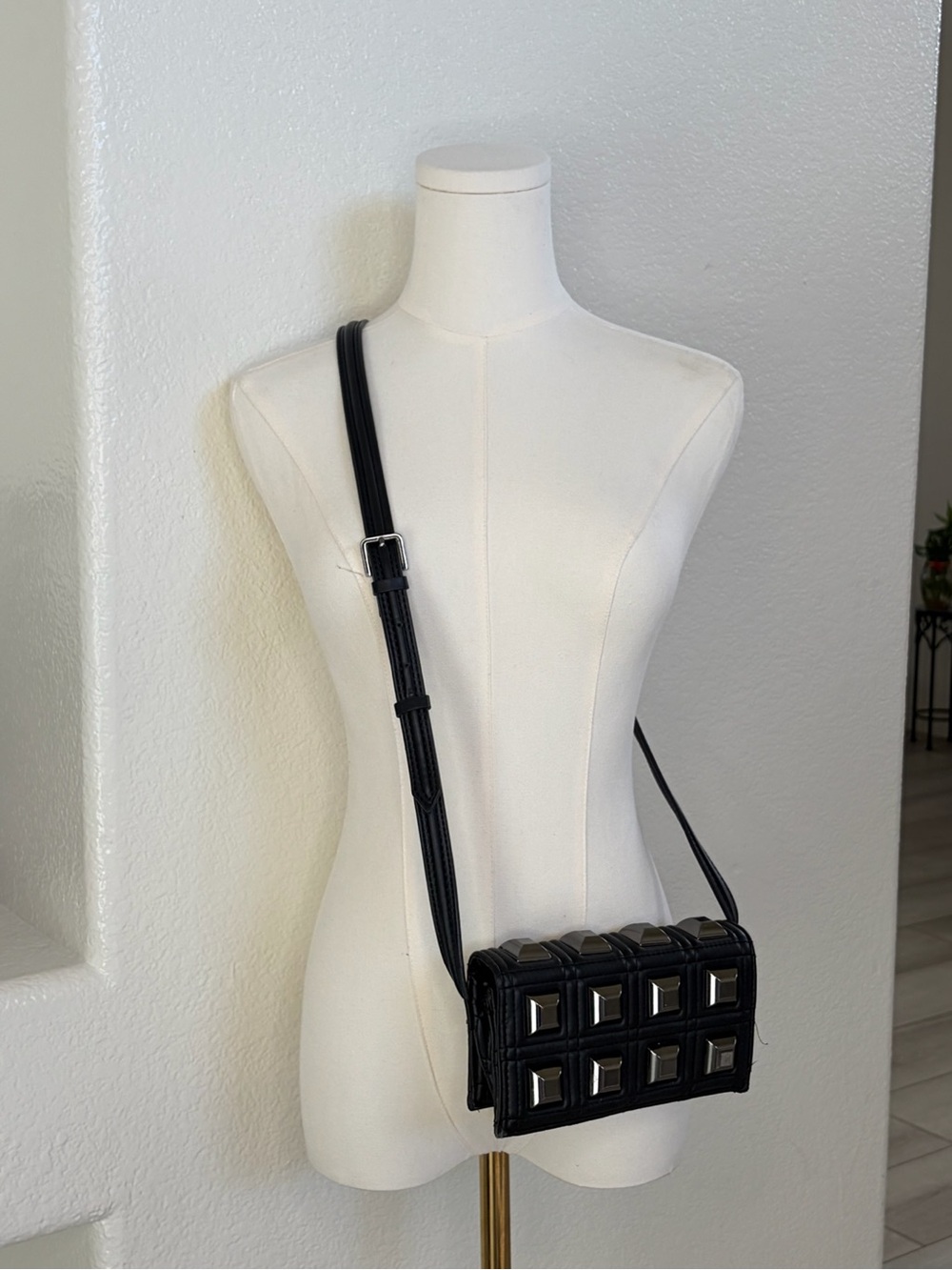 Zara Black Crossbody Bag with Square Metal Studs